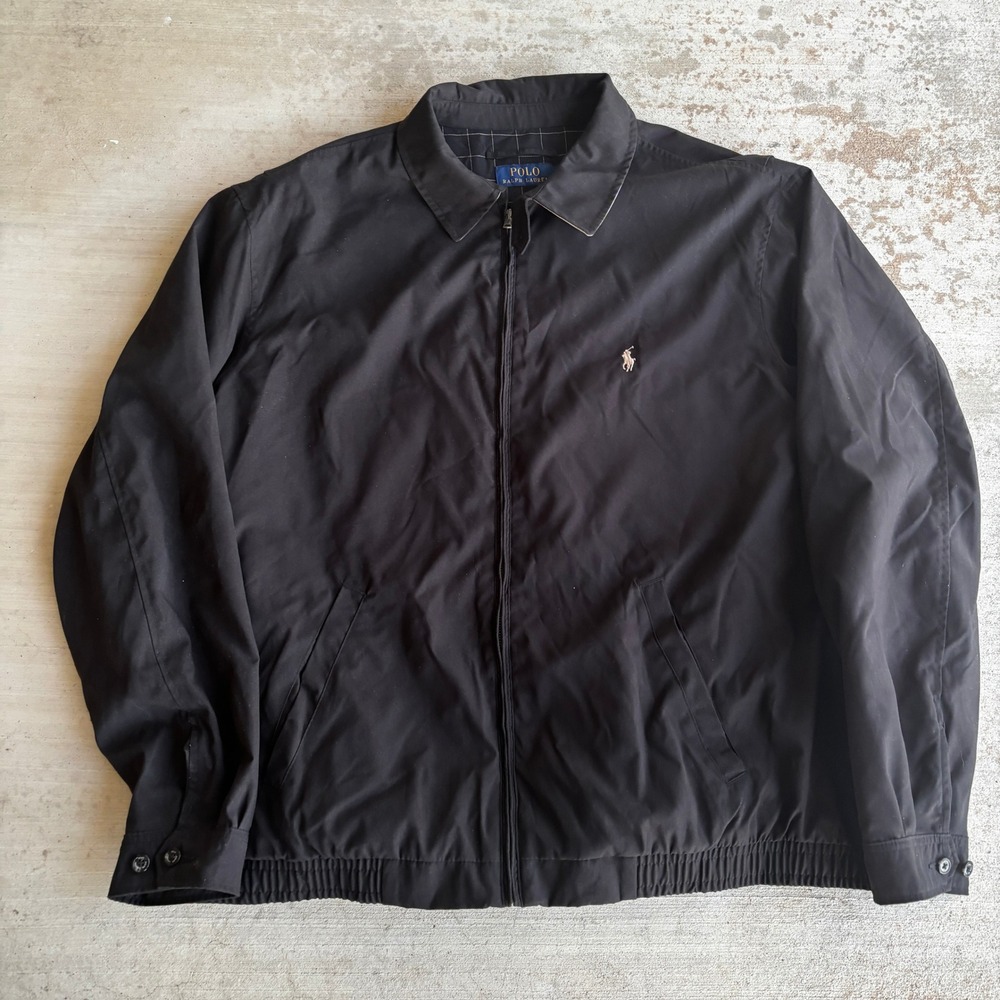Polo Ralph Lauren Black Harrington Jacket Mens 2XLT Tall Loop Collar Plaid Lined